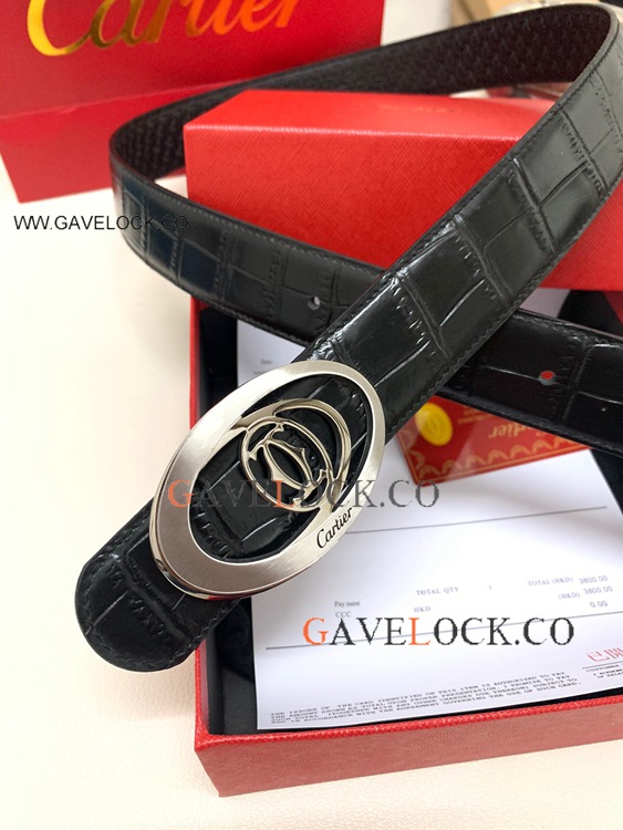 Cartier Mens Buckle Belt For Sale - Black and Silver 35mm